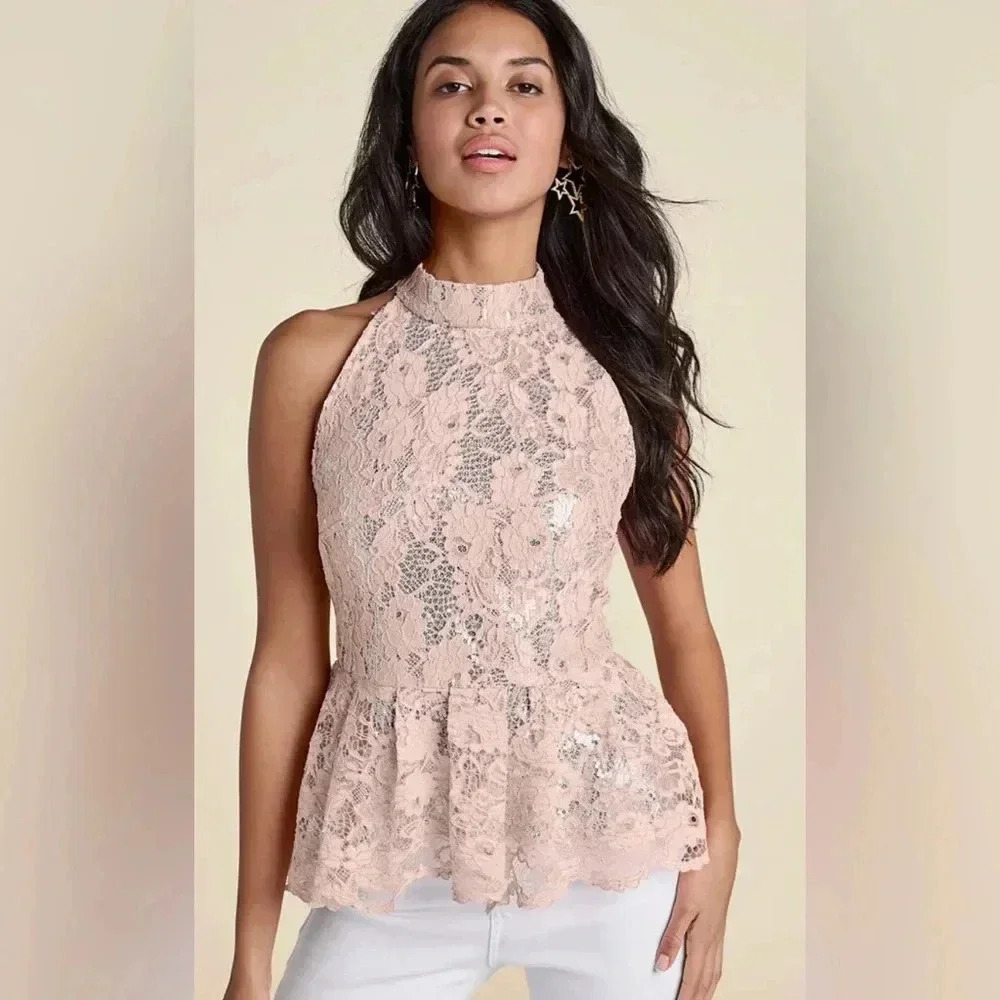 Sequin Lace Mock-Neck Top